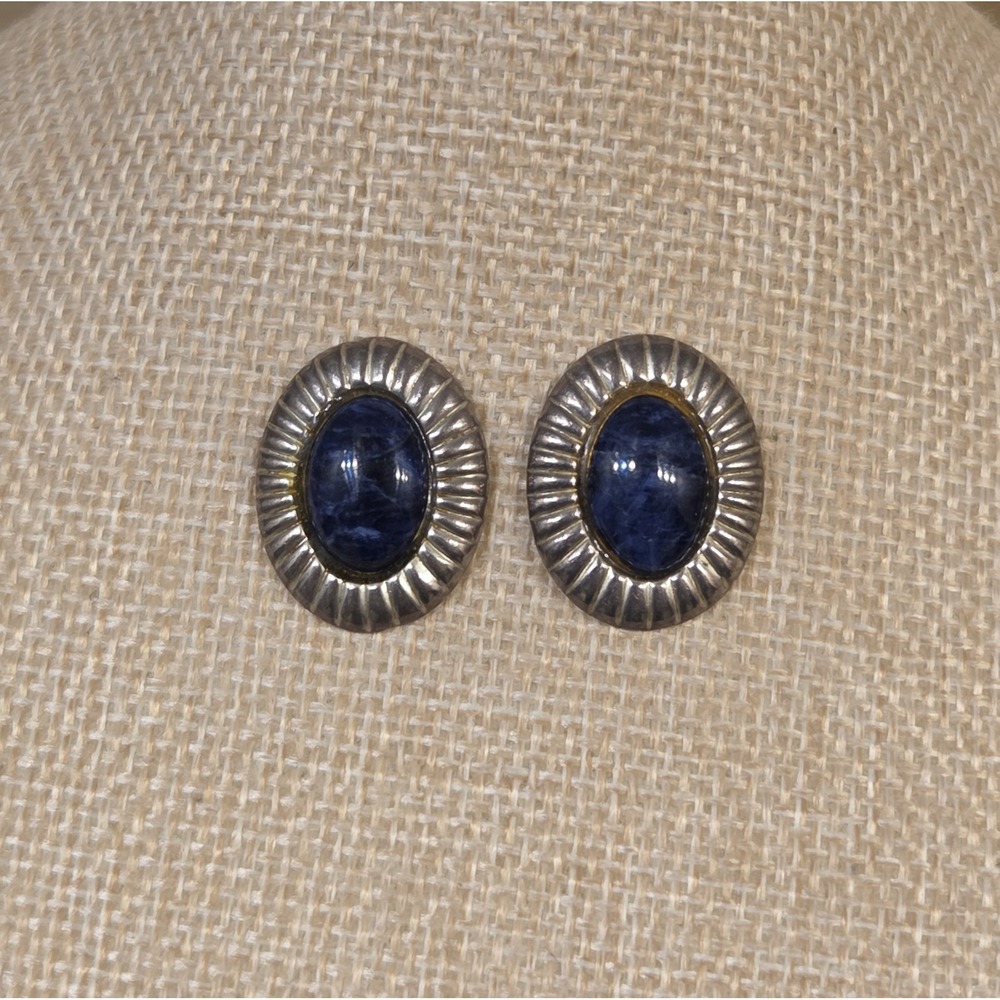 Vintage Sterling‎ Silver & Lapis Lazuli Earrings